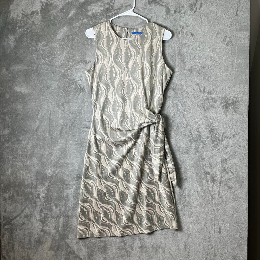 J.McLaughlin Abstract Wave Print Side Knot Sleeveless Suede Sheath Midi Dress MD